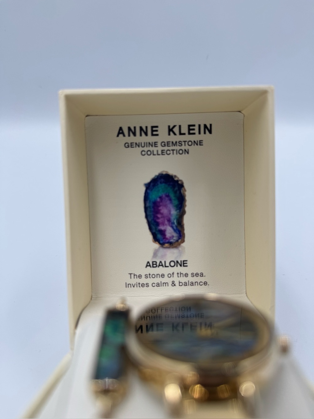 Anne Klein Gold-Tone Watch with Iridescent Abalone Dial and Bracelet Accent - Picture 8 of 9